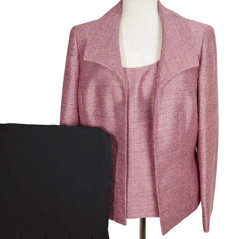 Kasper Skirt Suit Women 10 Mauve Pink Black Career‎ Business Party 3pc Set